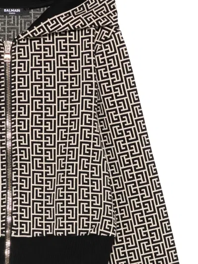 Balmain Monogram-pattern Zip-up Hoodie In Multi