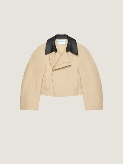 Givenchy Cropped Peacoat With Leather Collar In Cotton And Wool