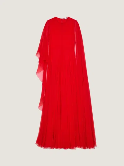 Givenchy Draped Evening Dress In Chiffon With Cape In Red