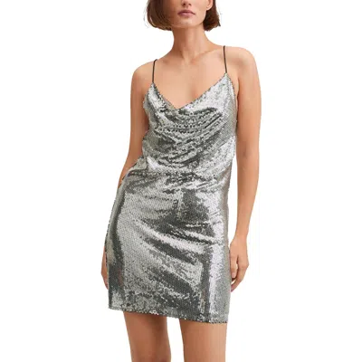 Mango Womens Sequined Cowl Neck Mini Dress In Silver