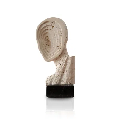 Marleth White Handmade Travertine Silhouette Sculpture – Abstract Profile In Natural Stone