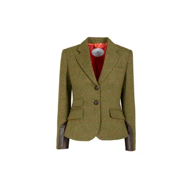 The Extreme Collection Women's Green Vermont Rustic Plaid Wool Blazer With Leather Accents