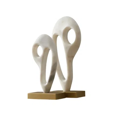 Marleth Gold / White Marble Scream Sculptures With Brass Bases, Set Of Two