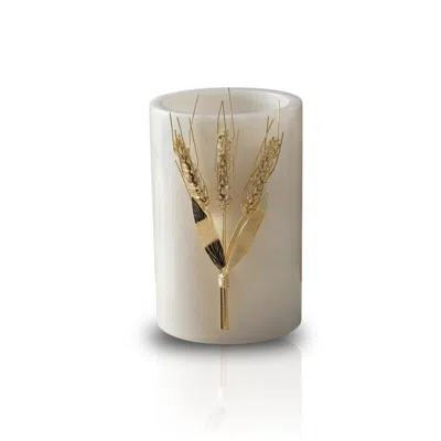Marleth Gold / White Large White Marble Vase With Gold Wheat Motif