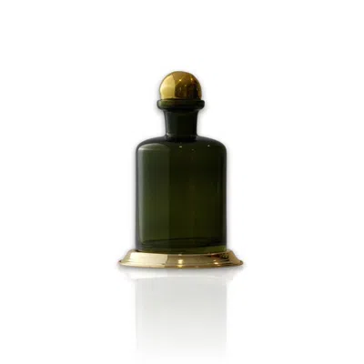 Marleth Deep Green Glass Decanter With Polished Brass Base & Lid