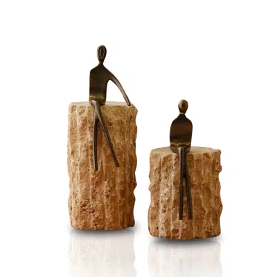 Marleth Neutrals / Black Handmade Travertine Sculpture With Seated  Figures, Set Of Two