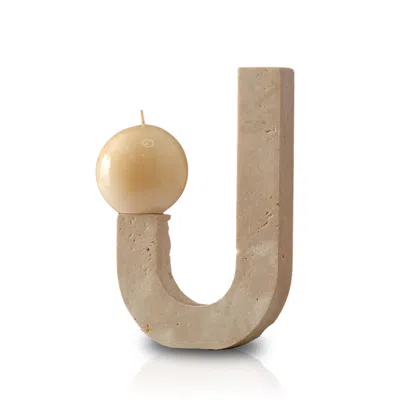 Marleth White Handmade Travertine J-shaped Candle Holder – Sculptural Stone Decor Object