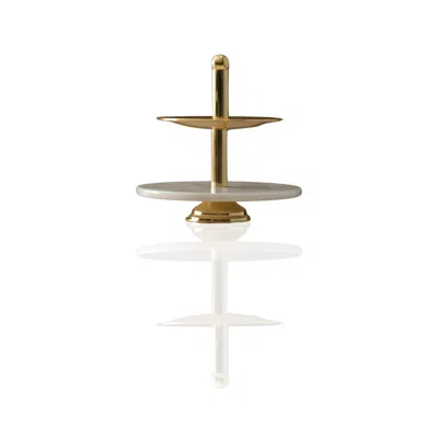 Marleth Gold / White Two-tier White Marble Serving Stand With Gold Finish