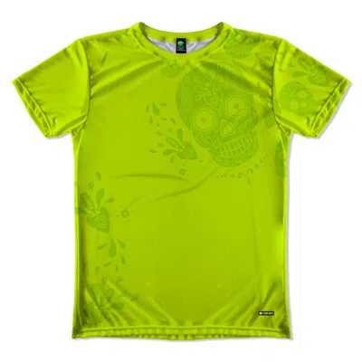 Fishirt Men's T-shirt Sport Mexican Skull Graphic Flatmuertos - Neon Yellow