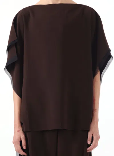 Jason Wu Asymmetrical Crepe Boatneck Top With Organza Trim In Black