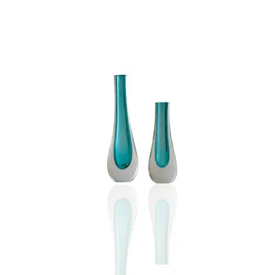 Marleth Blue Set Of Two Murano Colored Glass Vases – Turquoise Teardrop Core