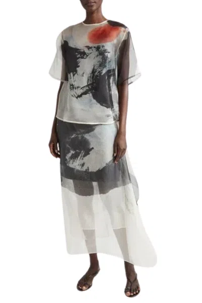 Jason Wu Silk Organza Printed Midi Skirt With Artwork By Tong Yang-tze In Multi