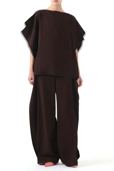 Jason Wu Asymmetrical Crepe Boatneck Top With Organza Trim