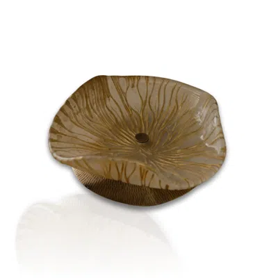 Marleth Brown Large Textured Glass Centerpiece Bowl With Sandblasted Finish & Brass Base