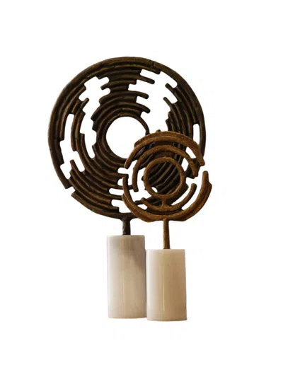 Marleth White / Brown Bronze Sculptures On White Marble Bases, Set Of Two