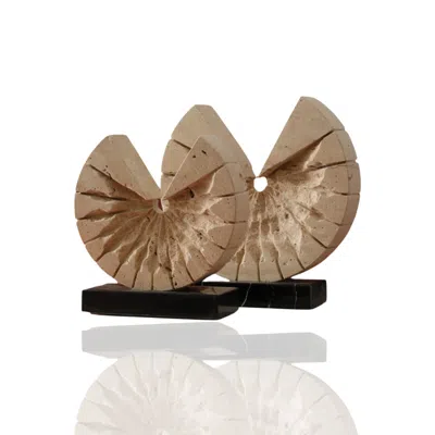Marleth Neutrals / Black Travertine Sculptures On Black Marble Bases, Set Of Two