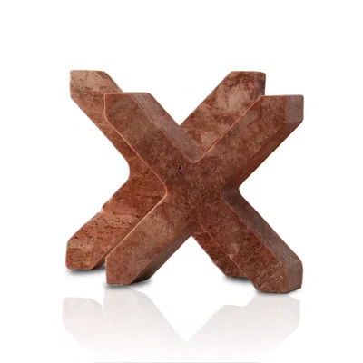 Marleth Red Handmade Travertine Cross Sculptures – Set Of Two Decorative Stone Accents