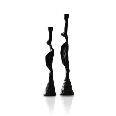 Marleth Handmade Black Brass Spiral Candle Holder Set – Sculptural Twisted Form With Matte Finish