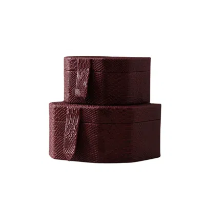 Marleth Red Burgundy Leather Storage Boxes With Strap Detail, Set Of Two