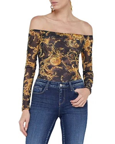 L'agence Peonie Off The Shoulder Mesh Bodysuit In Black