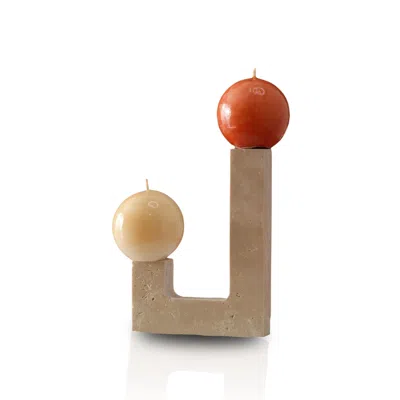 Marleth Neutrals Handmade Travertine L-shaped Candle Holder – Modern Sculptural Stone Accent