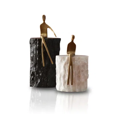 Marleth Black / White Handmade Travertine Sculptures With Seated Figures – Black & White Decorative Accent S