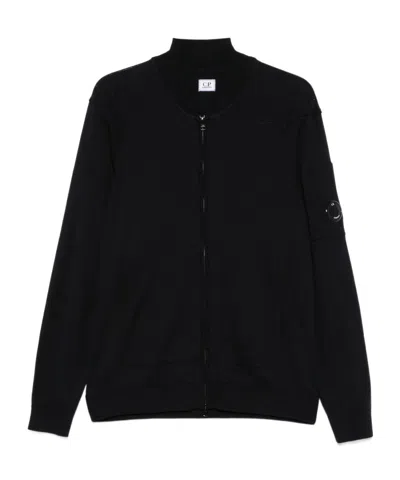 C.p. Company C.p.company Sea Island Full Zip Lens Cardigan In Black