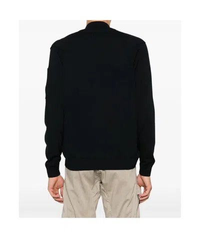 C.p. Company C.p.company Sea Island Full Zip Lens Cardigan In Black