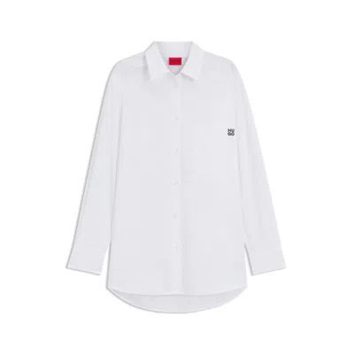 Hugo Boss Oversize-fit Blouse In Cotton Canvas With Embroidered Logo In White