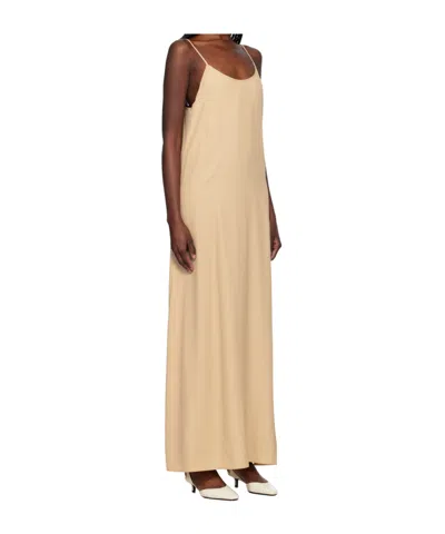 Filippa K Beige Draped Twill Strap Maxi Dress In Neutral