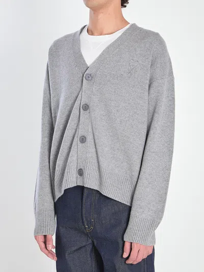 Ami Alexandre Mattiussi Ami Paris Men Wool And Cashmere Cardigan In Gray