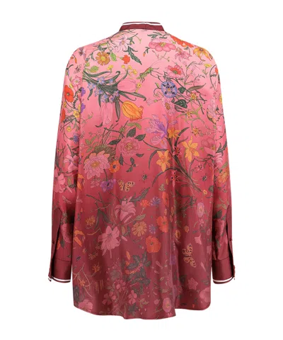 Gucci Silk Shirt With Flora Print And Tie Bow