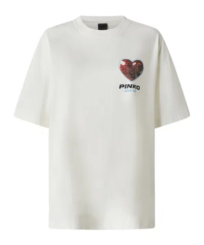 Pinko Logo Crew Neck Graphic Print Short Sleeve T-shirt In White