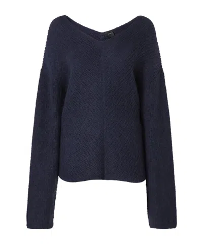 Pinko Herringbone-pattern V-neck Jumper In Blue