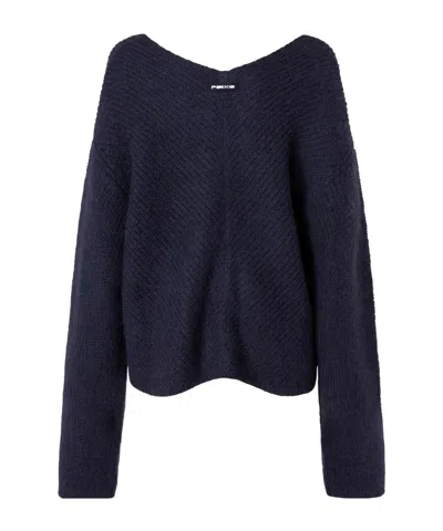 Pinko Herringbone-pattern V-neck Jumper In Blue