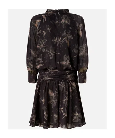 Pinko Floral-print Gathered Mini Dress In Black
