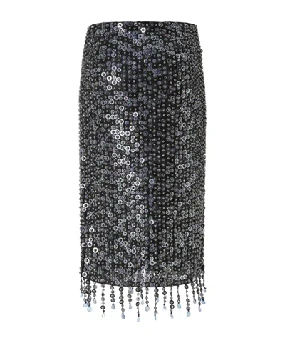Pinko Pencil Skirt With Sequins And Crystals In Black