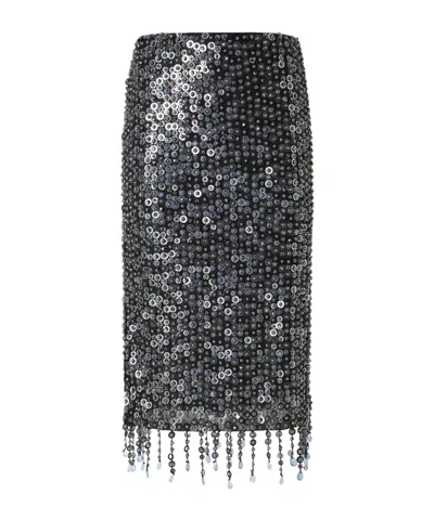 Pinko Pencil Skirt With Sequins And Crystals In Black