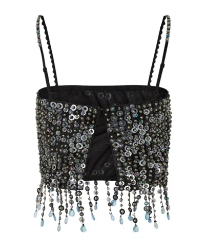 Pinko Crop Top With Sequins And Crystals In Black