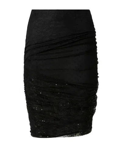 Pinko Sequin-embellished Lace Fitted Skirt In Black