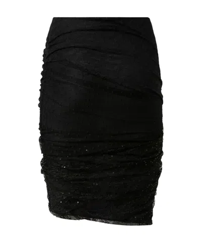 Pinko Sequin-embellished Lace Fitted Skirt In Black
