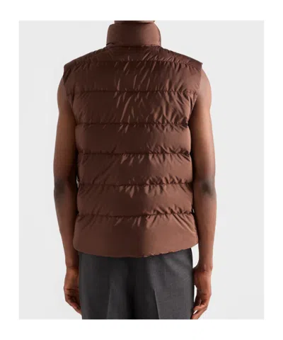 Prada Mens Brown Re-nylon Quilted Woven Gilet In Brown