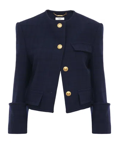 Chloé Boxy Collarless Jacket In Wool Check