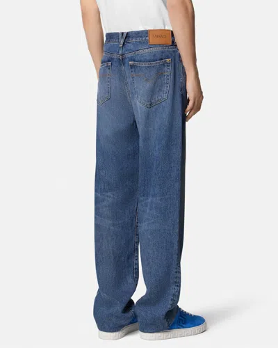 Versace Straight Trousers With Pockets And Loops In Blue