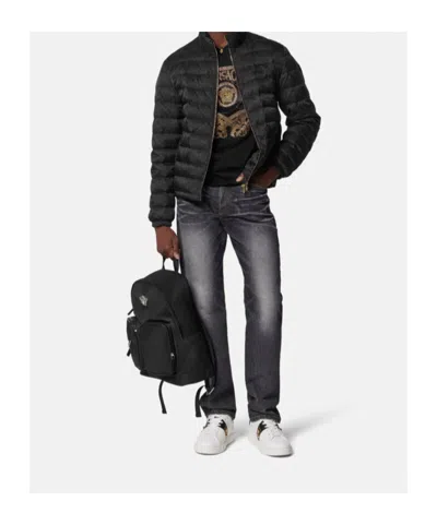 Versace Denim Jeans With Faded Effect And Contrast Stitching In Black