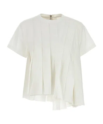 Sacai Pleated Design Top Short Sleeves In White