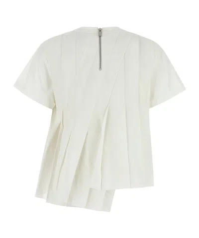 Sacai Pleated Design Top Short Sleeves In White