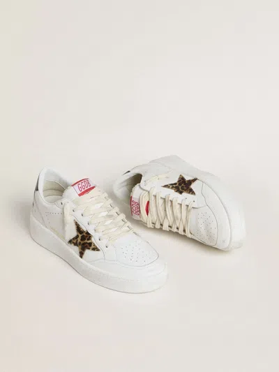 Golden Goose Leopard-print Leather Star Sneakers In White