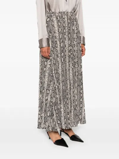 Michael Kors Snake Print Pleated Crepe Skirt With Elastic Waistband