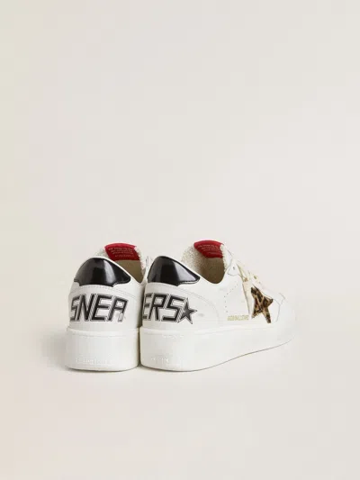 Golden Goose Leopard-print Leather Star Sneakers In White